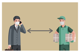 商务人士与快递员交接物品