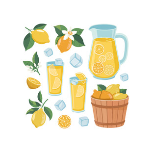 柠檬饮品与鲜果插画