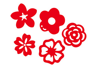 婚礼结婚红色剪纸花朵图案集合