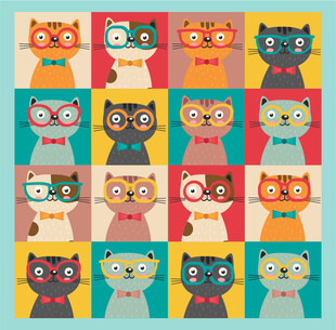 多彩卡通猫咪图案集合