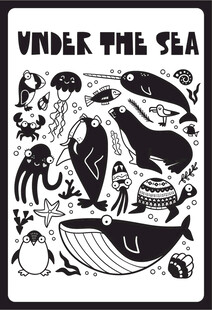 海底世界黑白插画