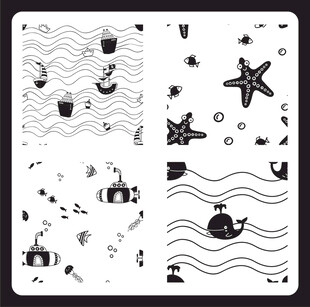 海洋主题黑白图案设计素材