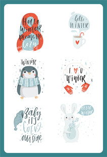 可爱冬季动物图案设计素材