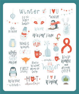 冬季主题可爱手绘元素集合