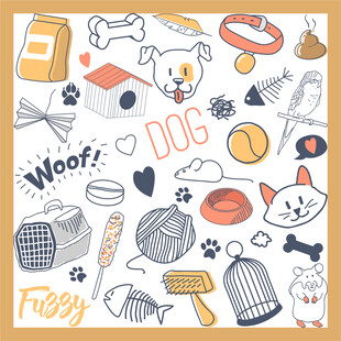 可爱宠物元素插画图案