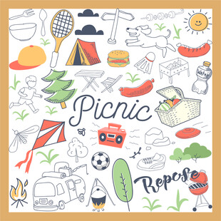手绘野餐元素插画