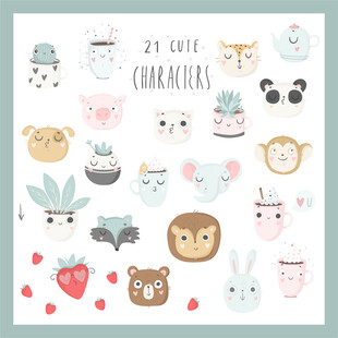 可爱卡通动物植物贴纸集