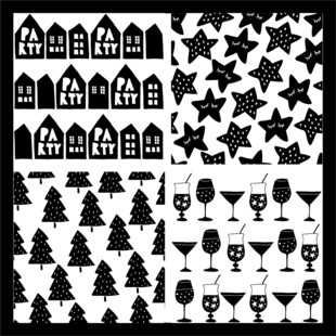 黑白房屋树木图案素材