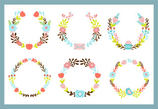 多彩手绘花卉花环图案