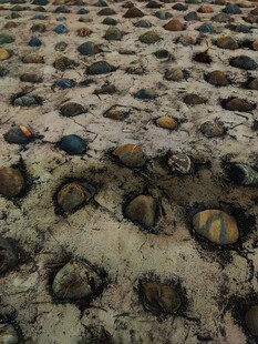 干裂土地上的斑驳石块