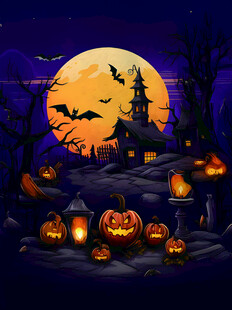 万圣节夜晚的奇幻场景