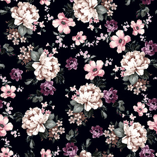 黑色底花卉图案精美布料