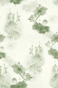 水墨风绿植云雾图案背景