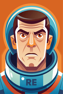 严肃表情的复古风宇航员