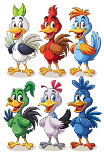 多彩卡通鸡群形象展示
