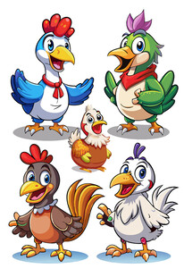 可爱卡通鸡家族形象