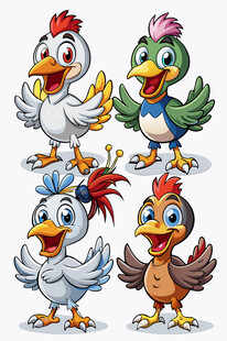 可爱多彩卡通鸡形象