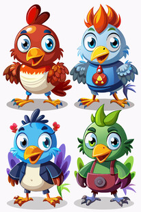 可爱多彩卡通小鸟集合