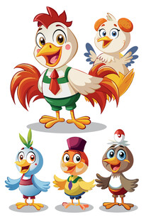 可爱多彩的卡通小鸡集合