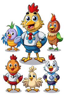 可爱卡通鸡家族形象