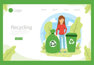 女孩进行垃圾分类场景