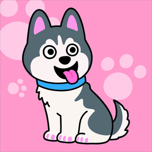 哈士奇创意抽象儿童手绘插画