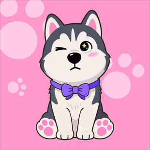 哈士奇创意抽象儿童手绘插画