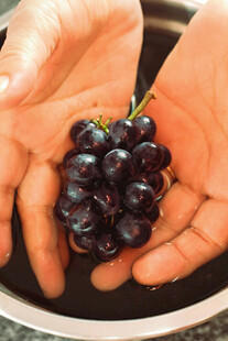 手中捧着的紫葡萄