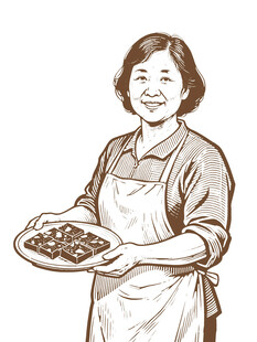 围裙女士端盘笑迎