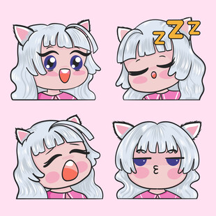 可爱猫耳女孩表情四连拍