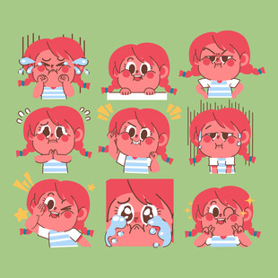 卡通女孩多样表情集合
