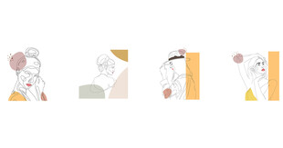 女性线条艺术画抽象面孔png
