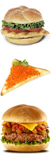 多样美味汉堡与披萨切片