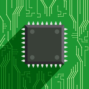 绿色电路板上的芯片元件