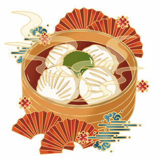 中式蒸笼里的美味包子