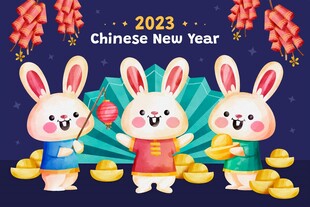 2023兔年新春可爱双兔贺岁