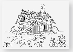 手绘乡村小屋风景图