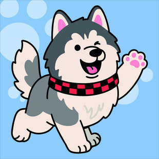 阿拉斯加犬创意抽象儿童手绘插画