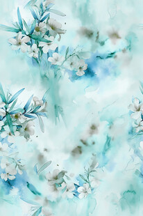 梦幻蓝调花卉水彩画