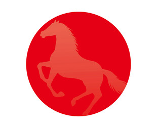 红色圆形中的奔腾骏马
