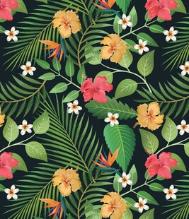 热带植物花无缝图案素材印花素材