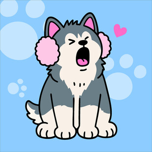 阿拉斯加犬创意抽象儿童手绘插画