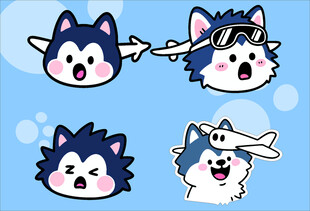 阿拉斯加犬创意抽象儿童手绘插画