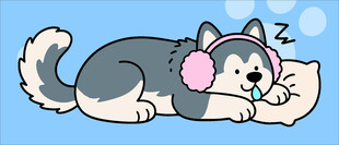 阿拉斯加犬创意抽象儿童手绘插画