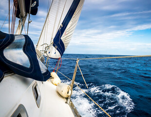 海上航行的白色帆船