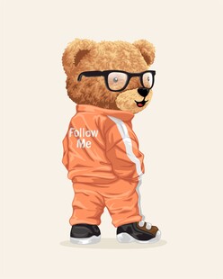 戴眼镜的橙色小熊人偶