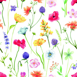 缤纷水彩花卉无缝图案