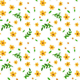 小黄花绿叶无缝背景图案