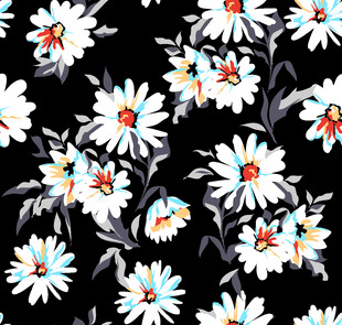 黑色背景上的白色雏菊图案