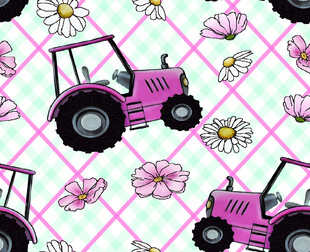 粉色拖拉机花卉图案背景